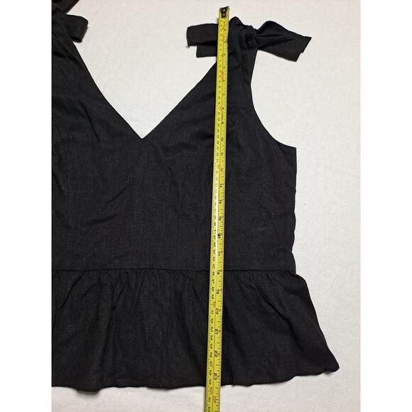 Express Women's Large Sleeveless Peplum Top Black Linen Blend Zipper Back - Picture 4 of 8